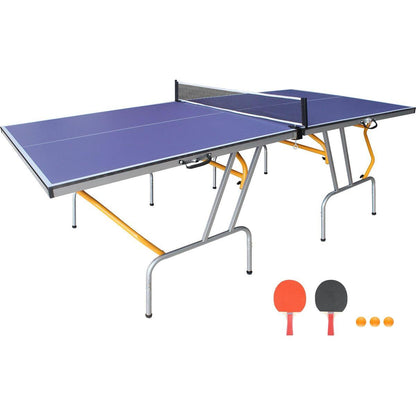 8ft Mid-Size Table Tennis Table Foldable & Portable Ping Pong Table Set for Indoor & Outdoor Games with Net, 2 Table Tennis Paddles and 3 Balls