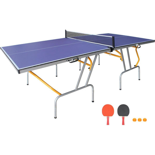 8ft Mid-Size Table Tennis Table Foldable & Portable Ping Pong Table Set for Indoor & Outdoor Games with Net, 2 Table Tennis Paddles and 3 Balls