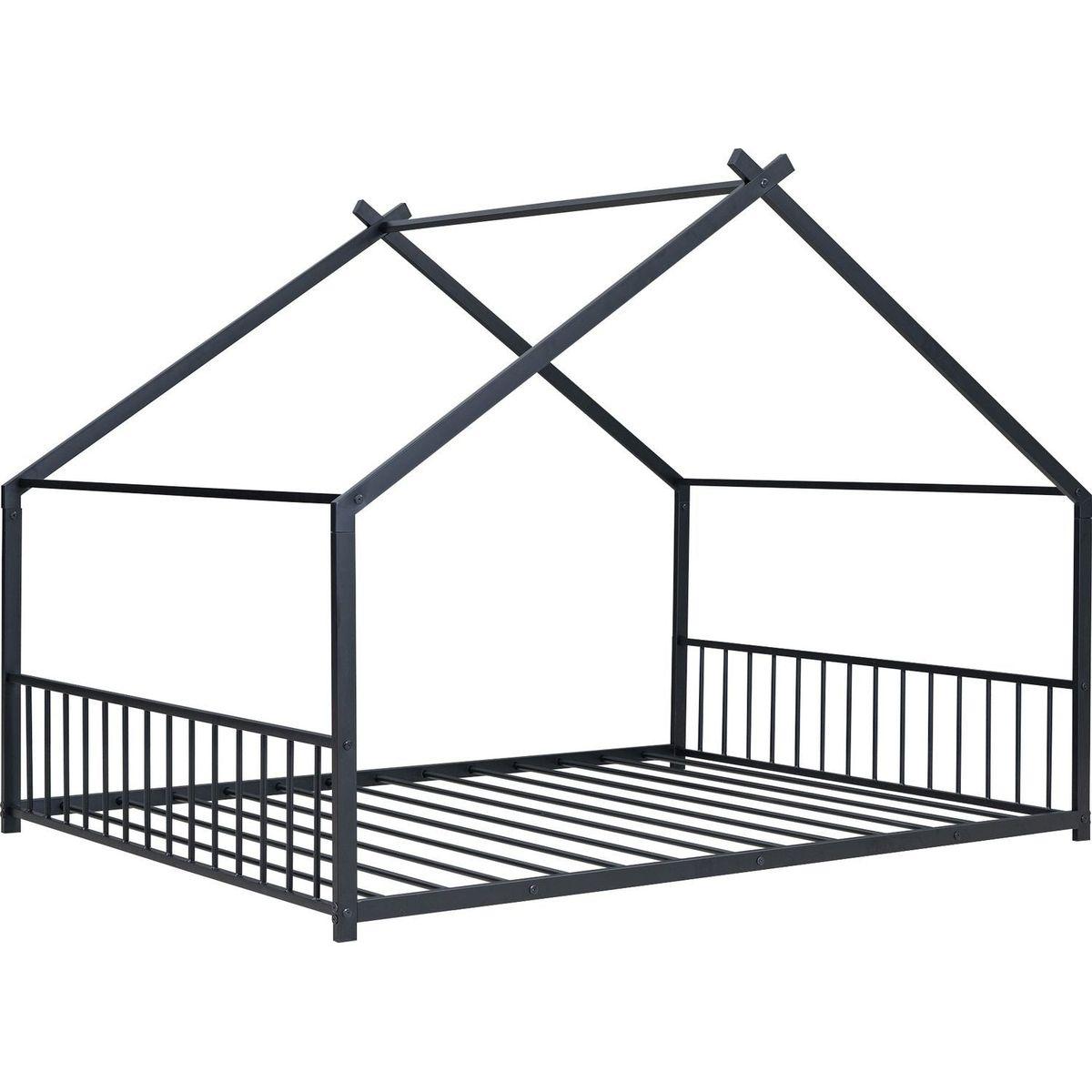 Full Size Metal House Bed, Black