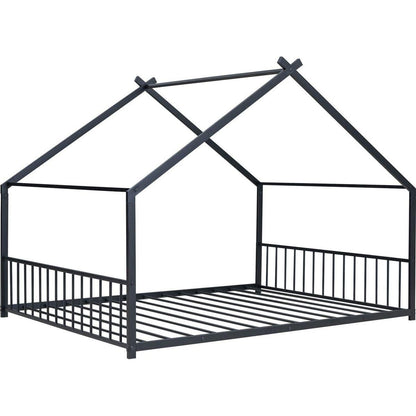 Full Size Metal House Bed, Black