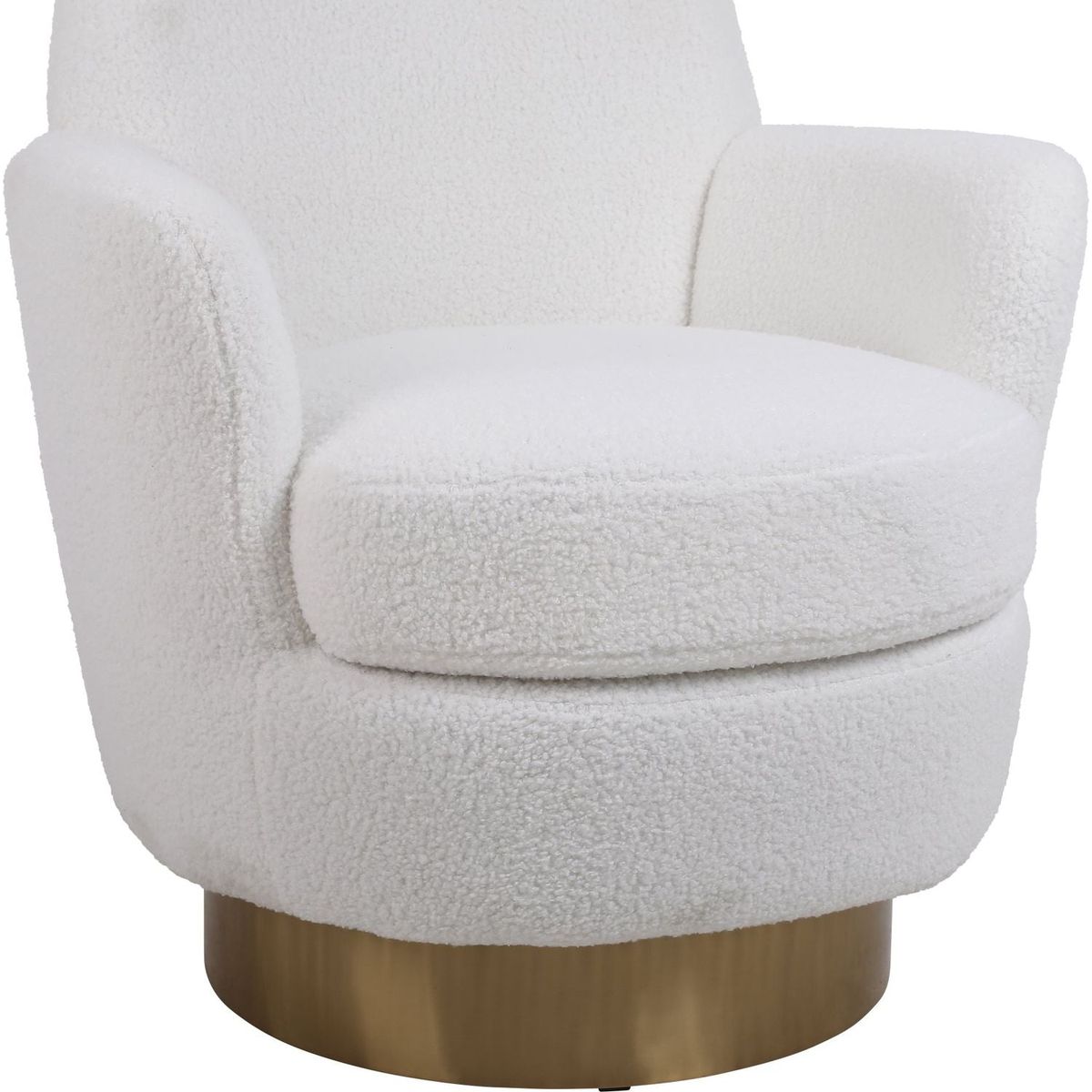 Teddy Swivel Barrel Chair, Swivel Accent Chairs Armchair for Living Room, Reading Chairs for Bedroom Comfy, Round Barrel Chairs with Gold Stainless Steel Base (Ivory)