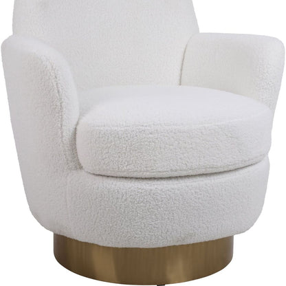 Teddy Swivel Barrel Chair, Swivel Accent Chairs Armchair for Living Room, Reading Chairs for Bedroom Comfy, Round Barrel Chairs with Gold Stainless Steel Base (Ivory)