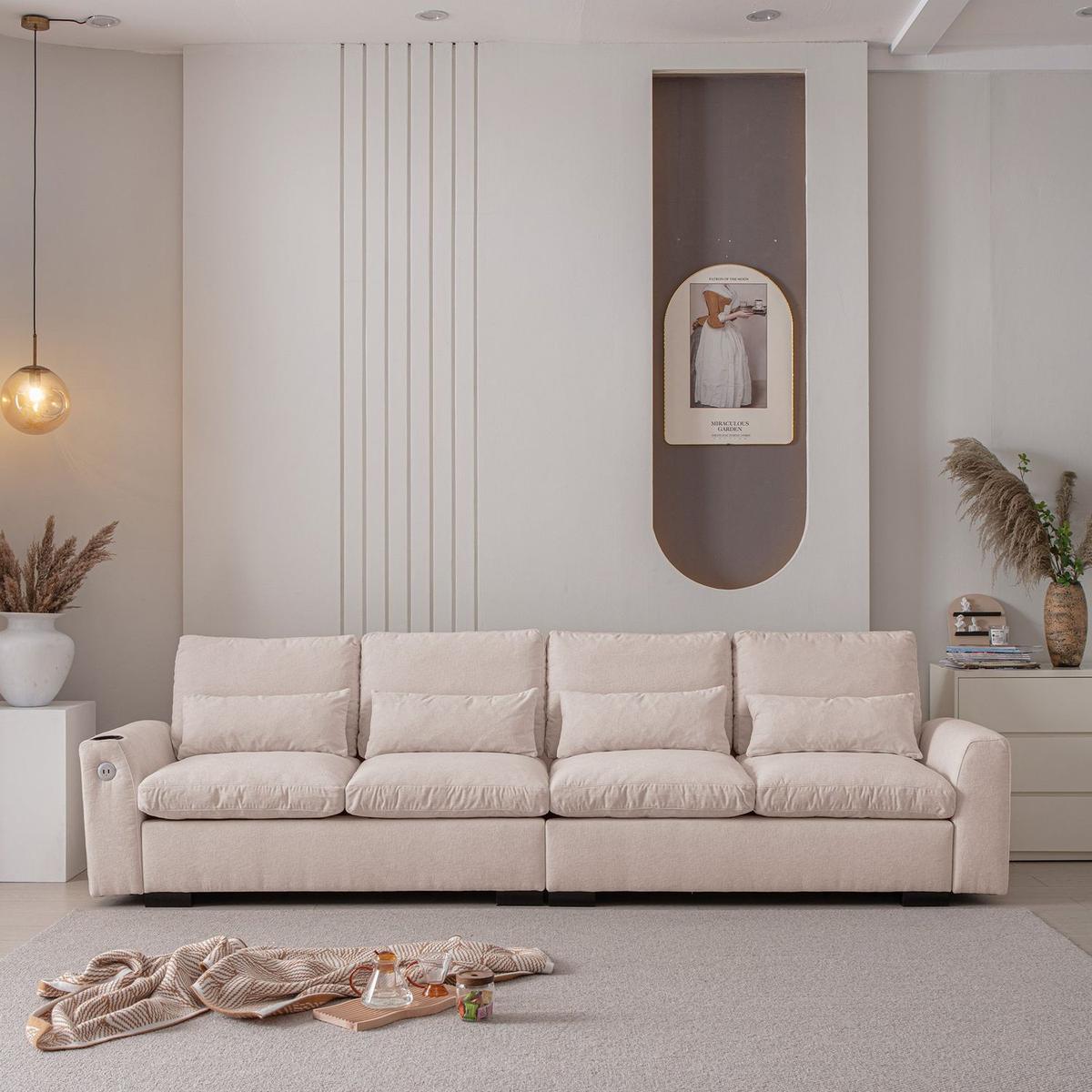 114.5"Modern Modular L Shaped Chenille Sofa Couch Reversible Ottoman With Storage Removable and Washable Cushions Sofa With USB Ports & Cup Holder For Living Room