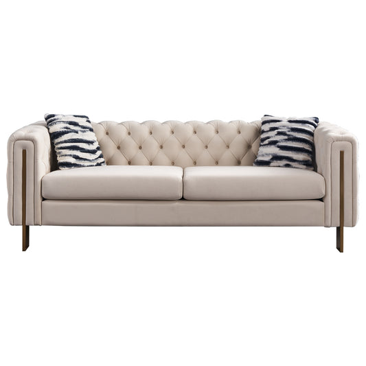 Chesterfield Modern Tufted Velvet Living Room Sofa, 84.25''W Couch,Cream
