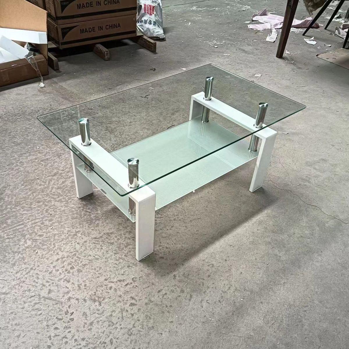 Tempered Clear Glass Coffee Table, 2-Layers Coffee Table Living Room Center Table