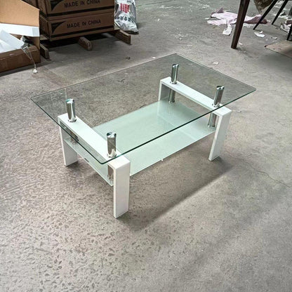 Tempered Clear Glass Coffee Table, 2-Layers Coffee Table Living Room Center Table