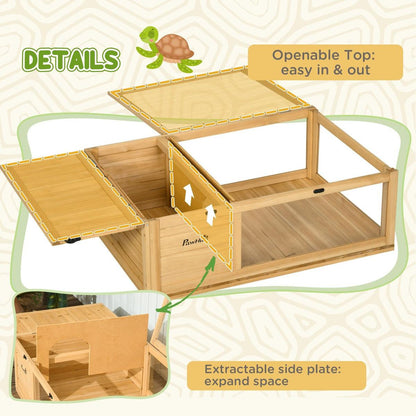 Wooden Tortoise House Indoor Turtle Habitat Enclosure Outdoor Reptile Cage for Lizards, Geckos, Yellow