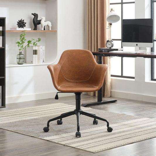 Mid-Century Modern Office Chair,Rolling Swivel Height Adjustable Ergonomic Chair with Frame/Arms, Back Support Home Desk Chair for Living Room,Studying (Brown)