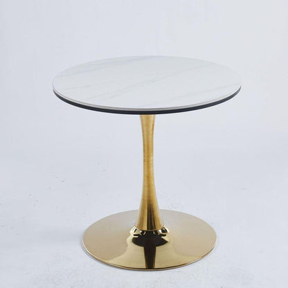31.5"GOLDEN AND WHITE Tulip Table Mid-century Dining Table for 2-4 people With Round Mdf Table Top, Pedestal Dining Table, End Table Leisure Coffee Table,ceramic and MDF top - Streamdale Furniture