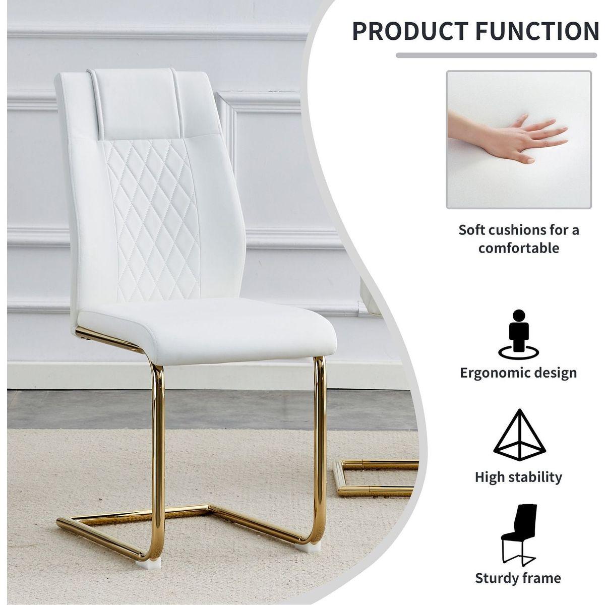 Modern dining chairs, dining room chairs, and golden leg cushioned chairs made of artificial leather, suitable for kitchens, living rooms, bedrooms, and offices. Set of 4 pieces (white+PU)