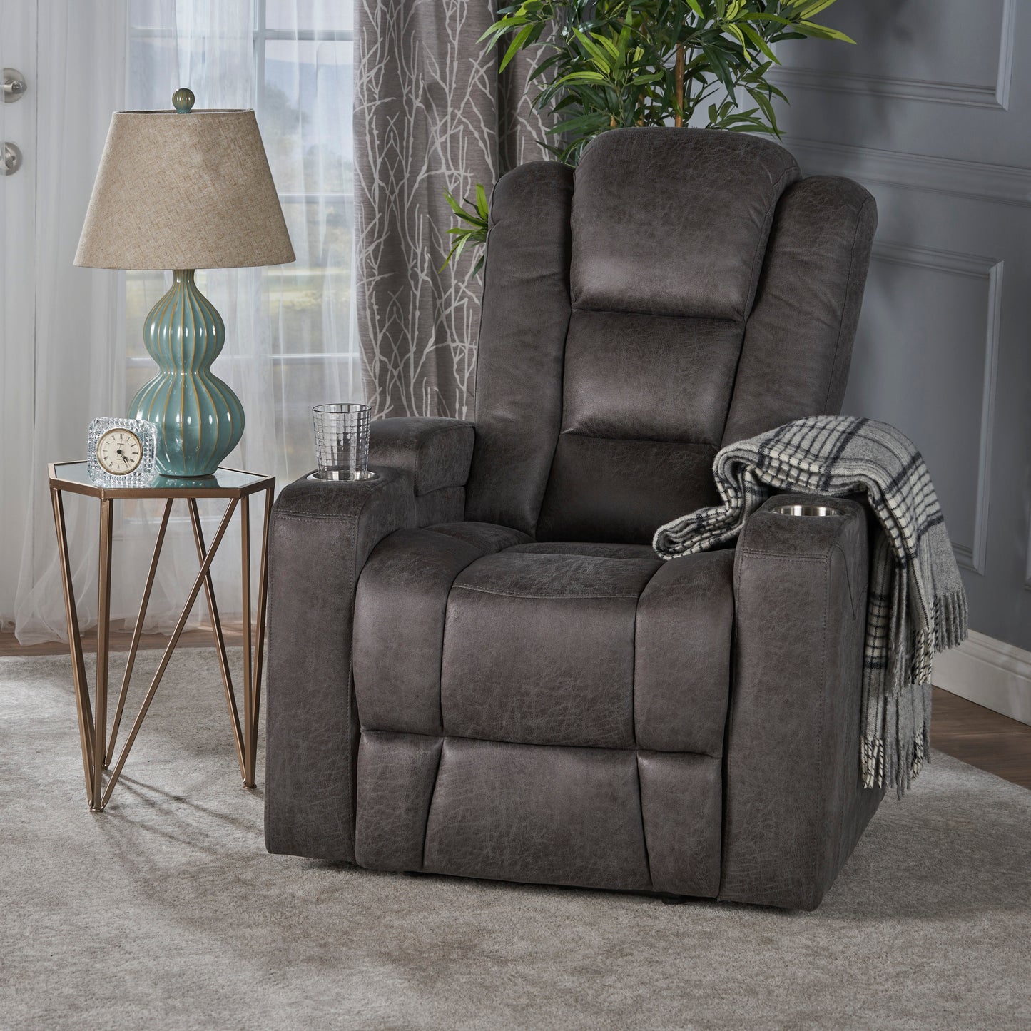 33" Wide Power Standard Recliner Chair with Arm Storage with USB