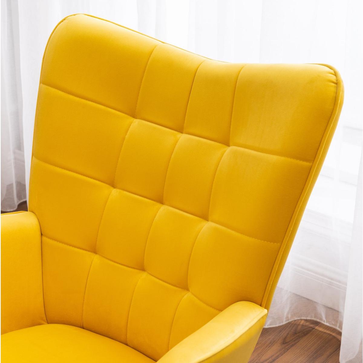 Leiria Contemporary Silky Velvet Tufted Accent Chair with Ottoman, Yellow