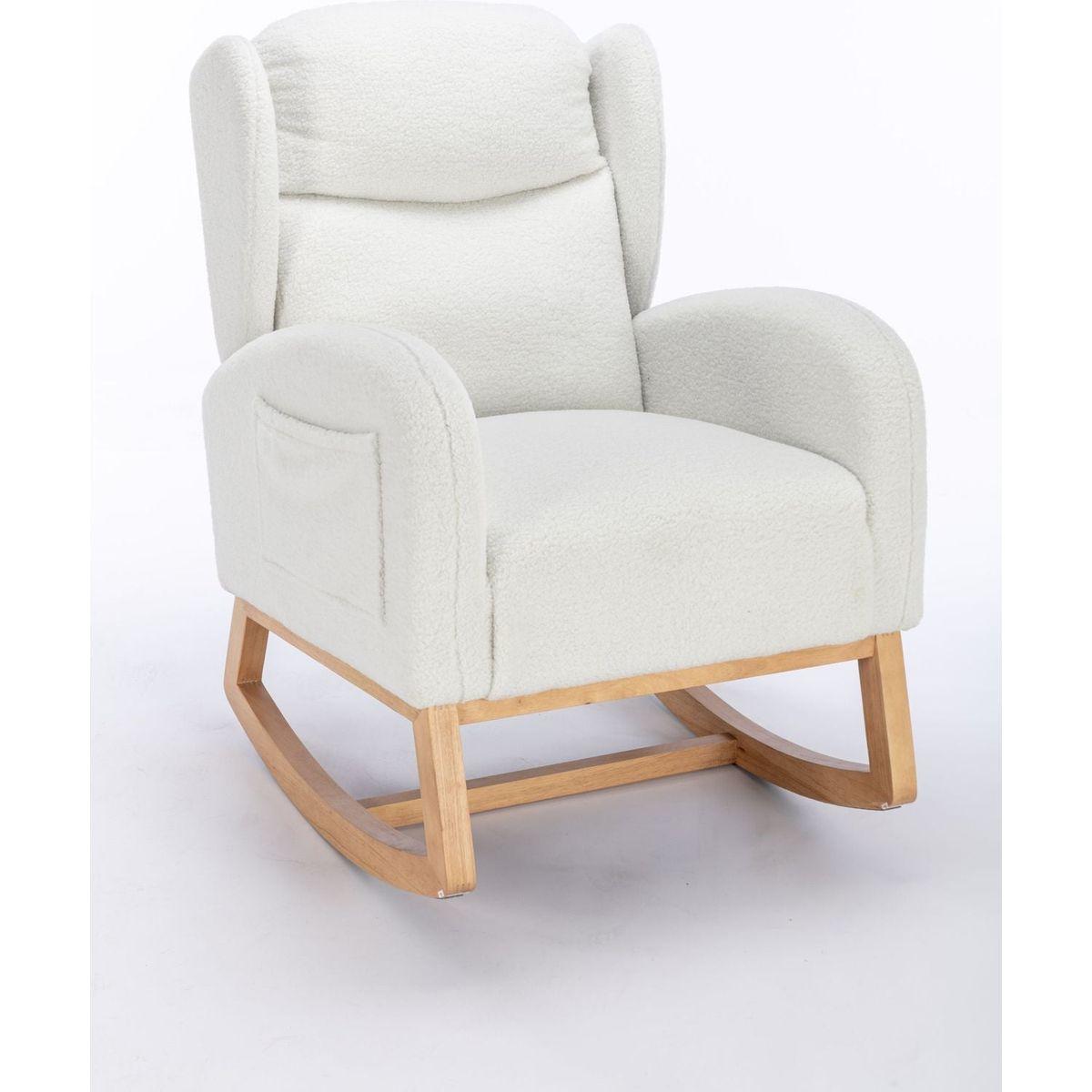 Teddy Fabric Rocking Chair With Packet Wood Legs,Ivory