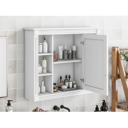 35" x 28" Wall Mounted Bathroom Storage Cabinet, Medicine Cabinet, Modern Bathroom Wall Cabinet with Mirror, Mirror Cabinet with 6 Open Shelves (Not Include Bathroom Vanity)