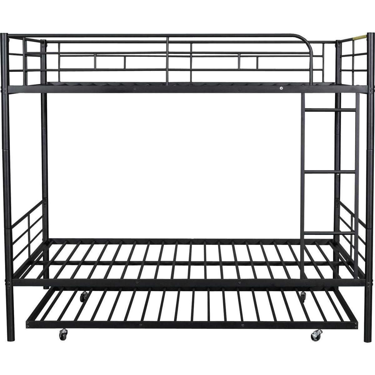 Full Over Full Metal Bunk Bed with Trundle, Black