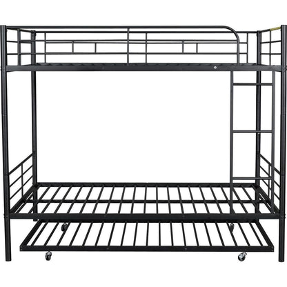 Full Over Full Metal Bunk Bed with Trundle, Black