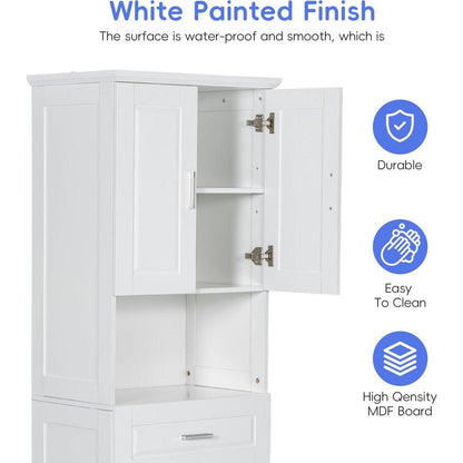 Tall Bathroom Cabinet with Laundry Basket, Large Storage Space Tilt-Out Laundry Hamper and Upper Storage Cabinet, White