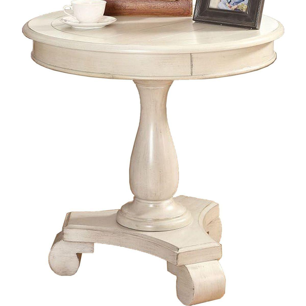 Rene Round Wood Pedestal Side Table, White