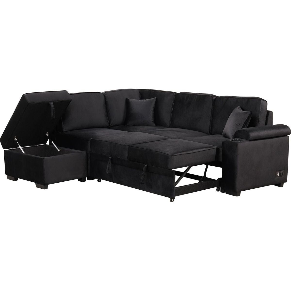 87.4" Sleeper Sofa Bed,2 in 1 Pull Out sofa bed L Shape Couch with Storage Ottoman for Living Room,Bedroom Couch and Small Apartment, Black