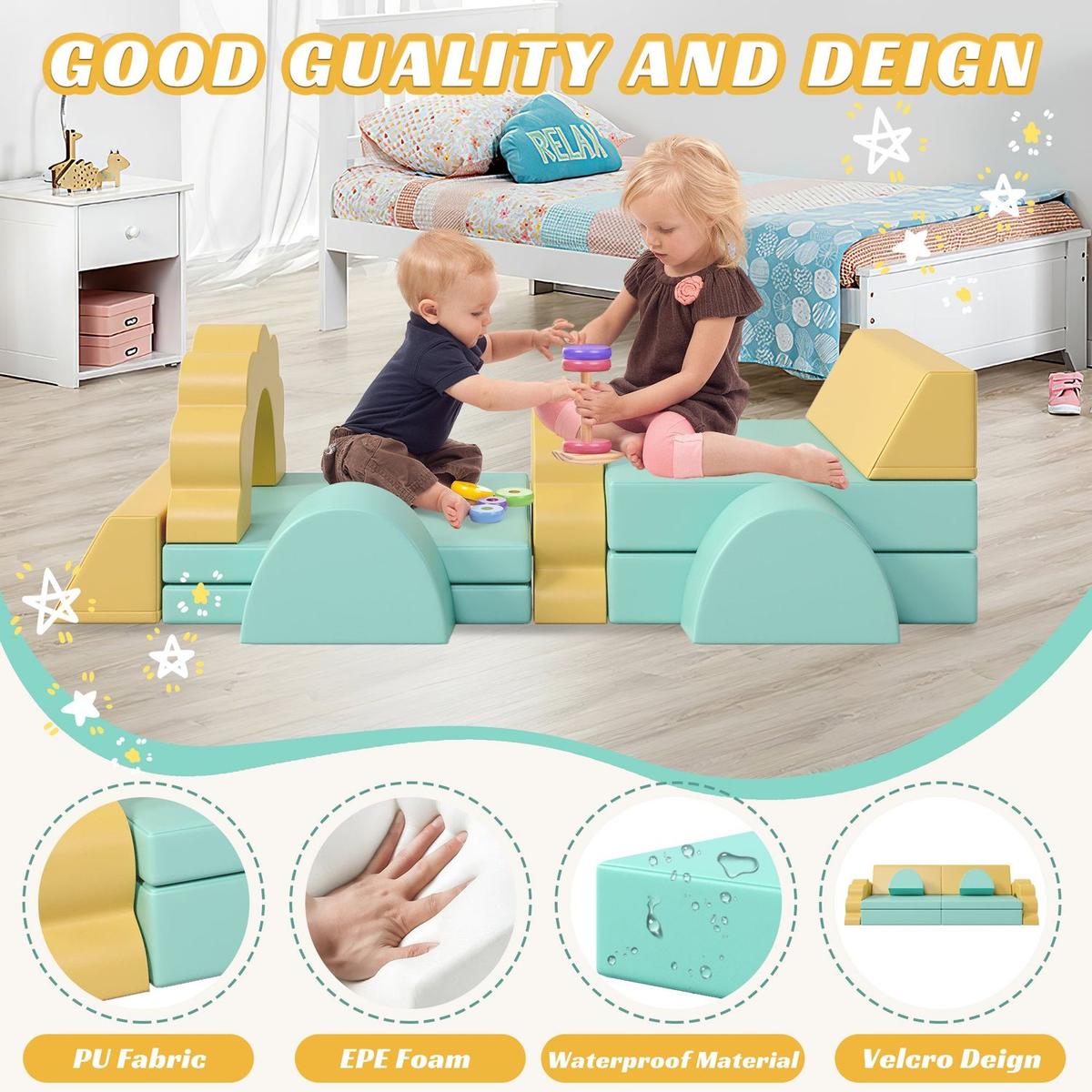 10PCS Kids Couch for Playroom, Baby Climbing and Crawl Foam Play Set, Foam Climbing Blocks Convertible Sofa, Kids Play Couch, Indoor Climbing Structure for Toddlers, Infant, Kids, Pre-school