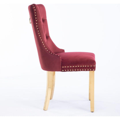 Nikki Collection Modern, High-end Tufted Solid Wood Contemporary Velvet Upholstered Dining Chair with Golden Stainless Steel Plating Legs,Nailhead Trim,Set of 2,Wine Red and Gold, SW1601WR,Burgundy