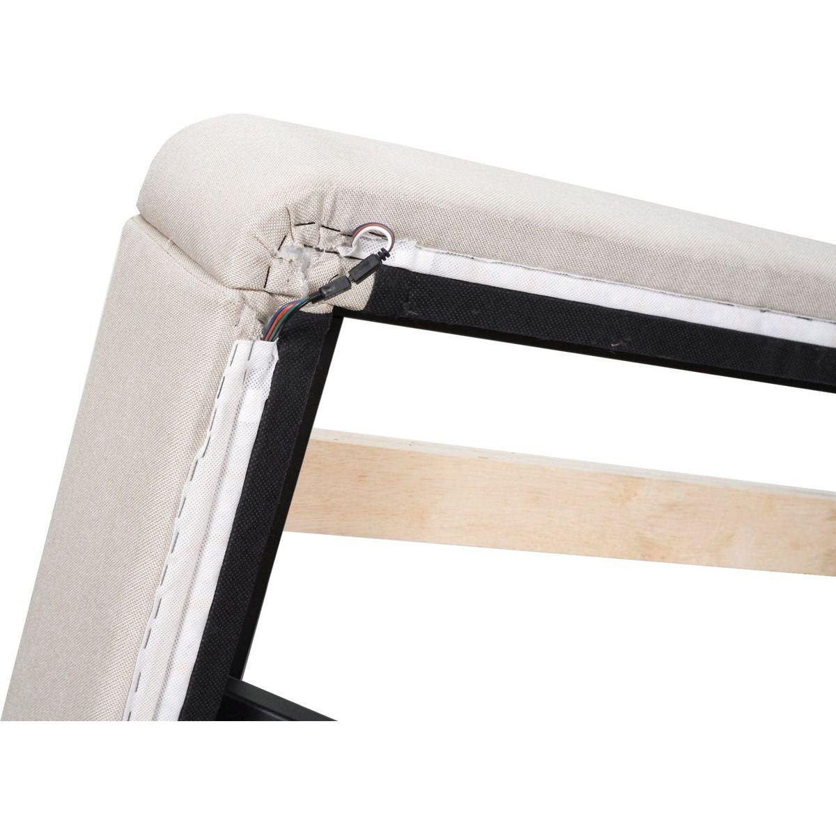 Full Size Upholstered Platform Bed with LED Lights,USB Ports and Outlets,Linen Fabric,Beige