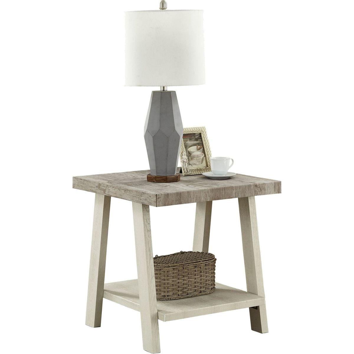 Athens Contemporary Two-Tone Wood Shelf End Table in Weathered Gray and Beige
