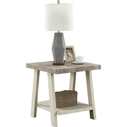 Athens Contemporary Two-Tone Wood Shelf End Table in Weathered Gray and Beige