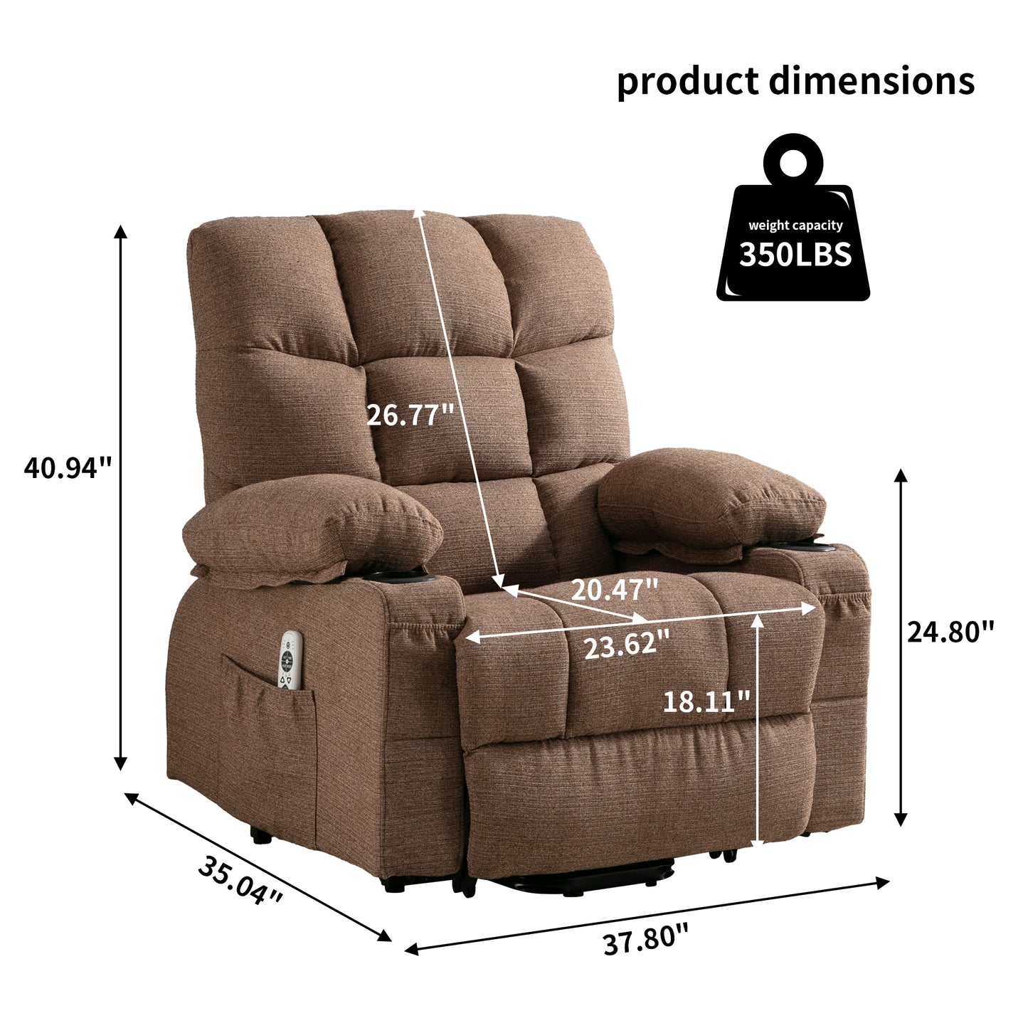 Power Lift Recliner Chair Recliners for Elderly with Heat and Massage Recliner Chair for Living Room with Infinite Position and Side Pocket,USB Charge Port.BROWN