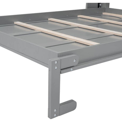 Full Size Murphy Bed Wall Bed with Shelves,Gray