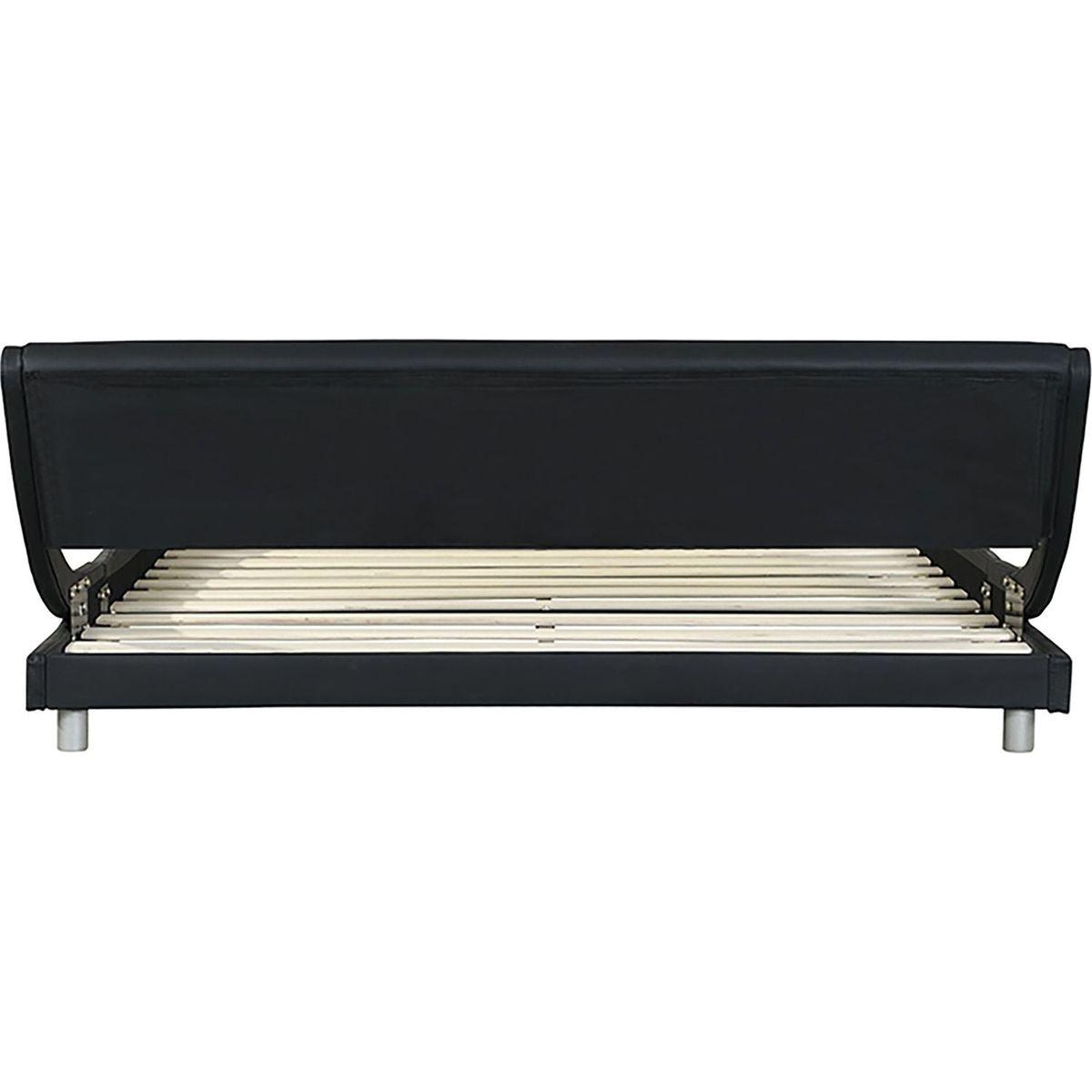 Faux Leather Upholstered Platform Bed Frame,LED lighting with remote controller and APP,Curve Design,Wood Slat Support,No Box Spring Needed,Easy Assemble,Queen Size,Black