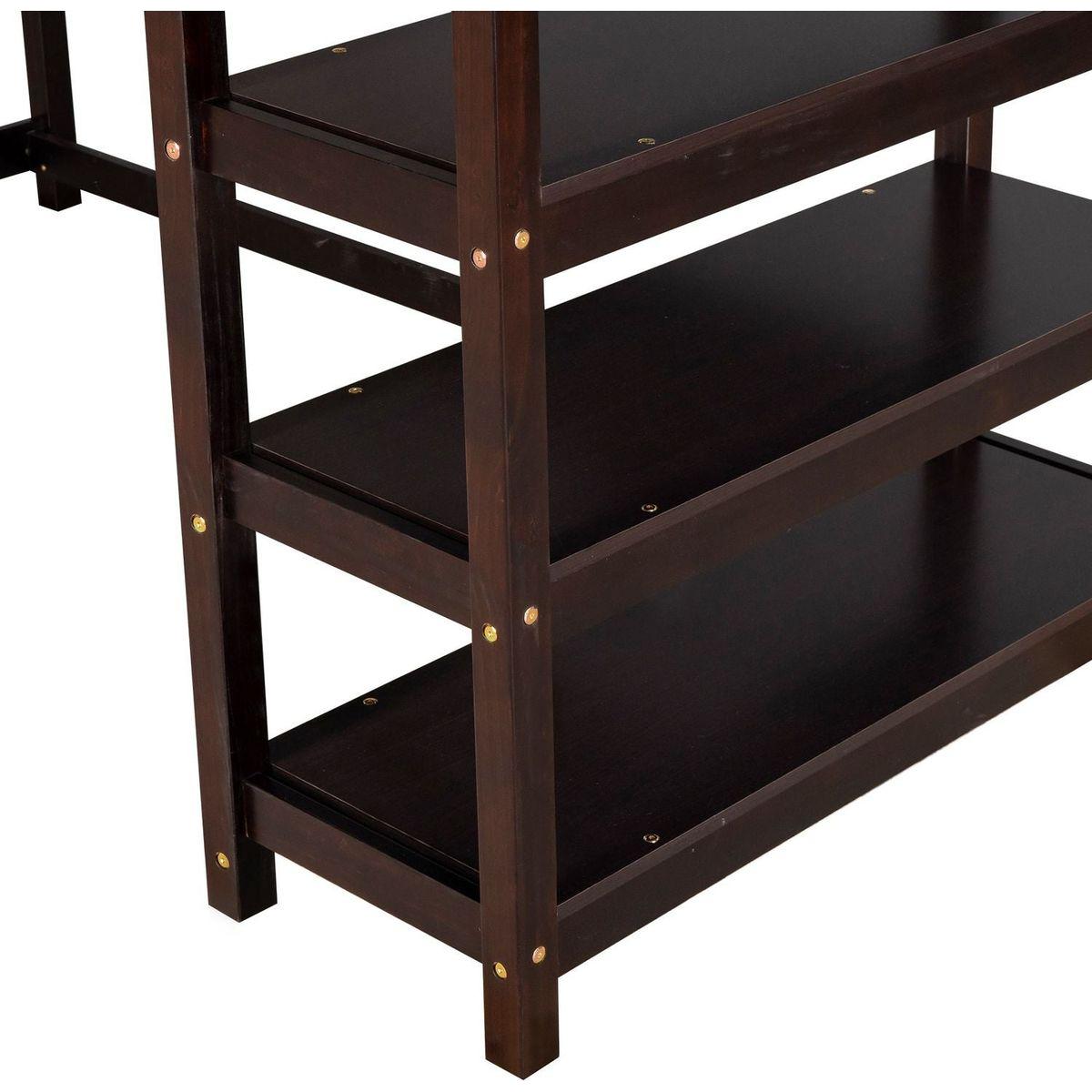 Twin Size Loft Bed with Storage Shelves and Under-bed Desk, Espresso