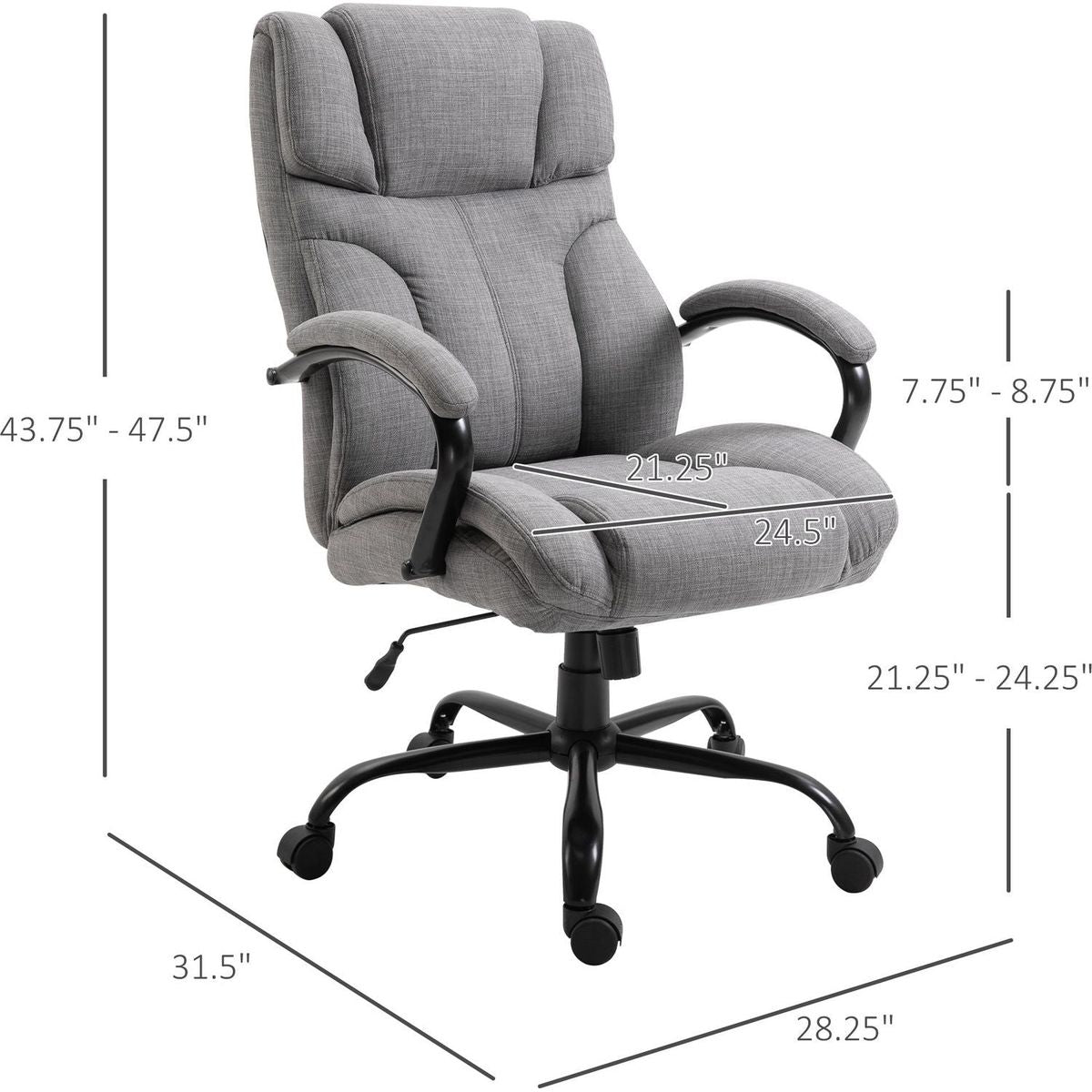 Vinsetto 500lbs Big and Tall Office Chair with Wide Seat, Ergonomic Executive Computer Chair with Adjustable Height, Swivel Wheels and Linen Finish, Light Grey