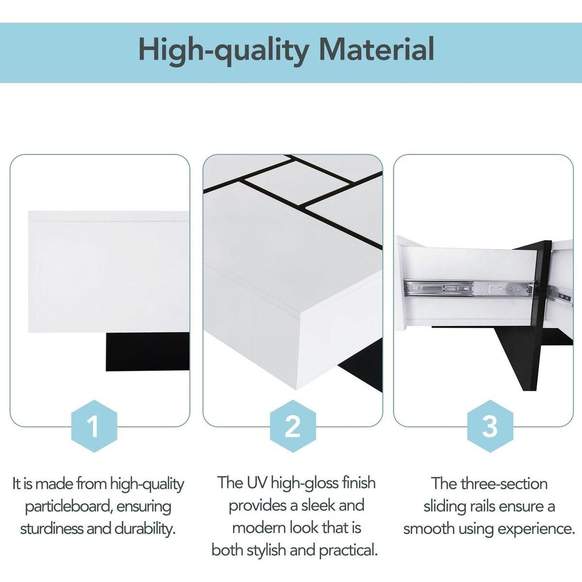 Unique Design Coffee Table with 4 Hidden Storage Compartments, Square Cocktail Table with Extendable Sliding Tabletop, UV High-gloss Design Center Table for Living Room, 31.5"x 31.5"