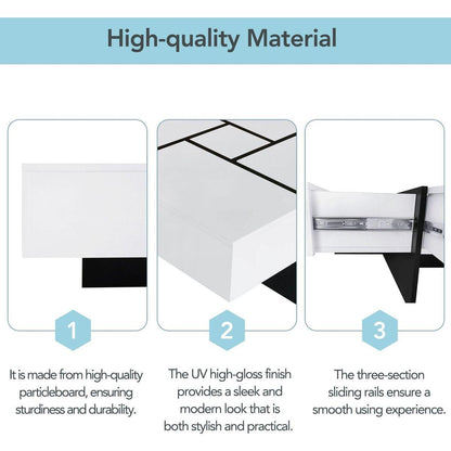 Unique Design Coffee Table with 4 Hidden Storage Compartments, Square Cocktail Table with Extendable Sliding Tabletop, UV High-gloss Design Center Table for Living Room, 31.5"x 31.5"