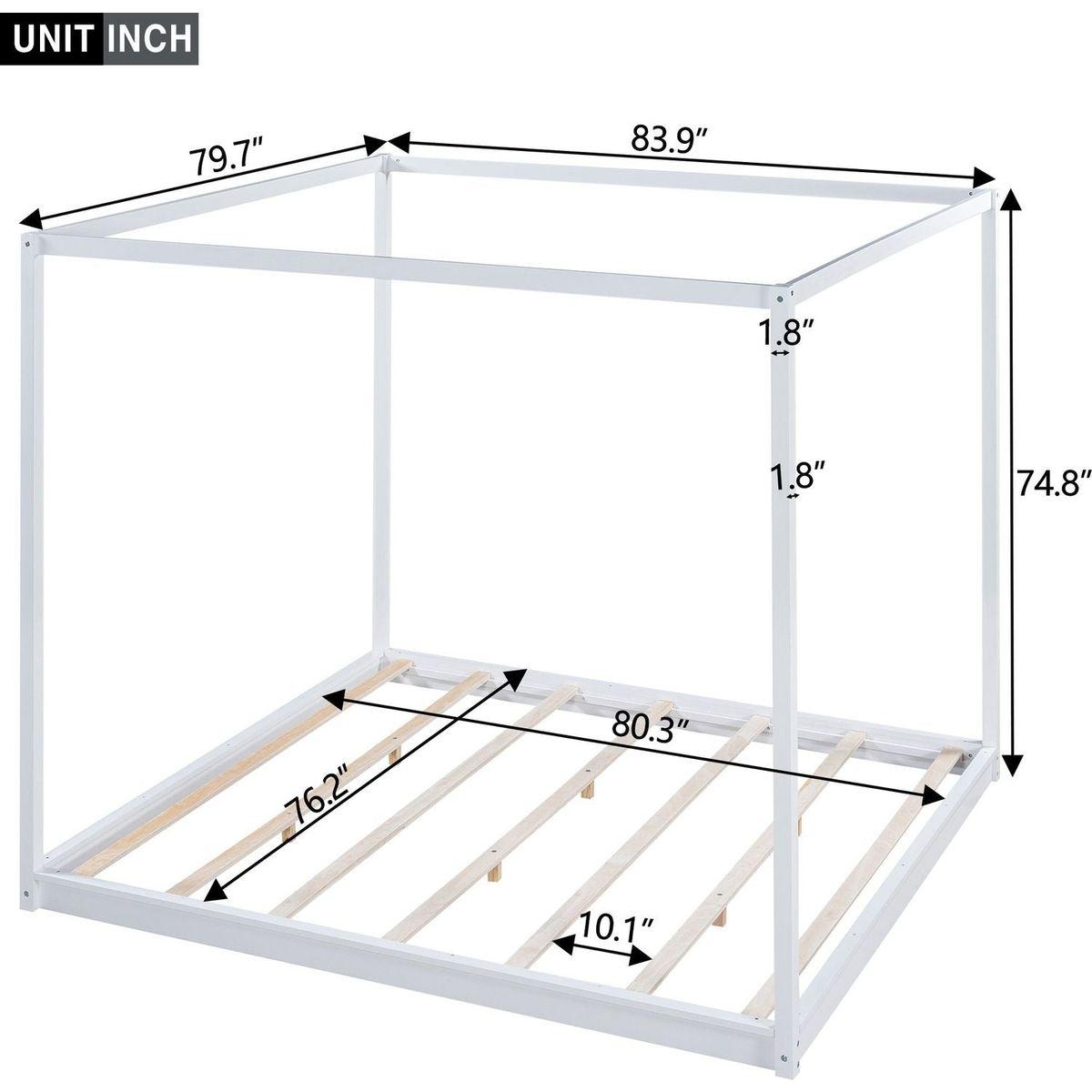 King Size Canopy Platform Bed with Support Legs,White