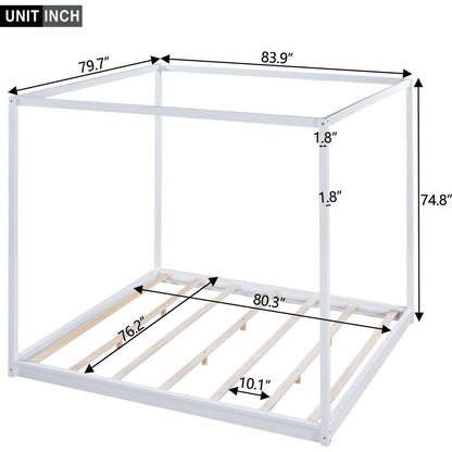 King Size Canopy Platform Bed with Support Legs,White