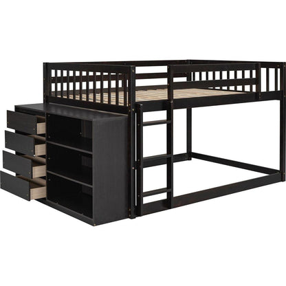 Full over Full Bunk Bed with 4 Drawers and 3 Shelves-Espresso