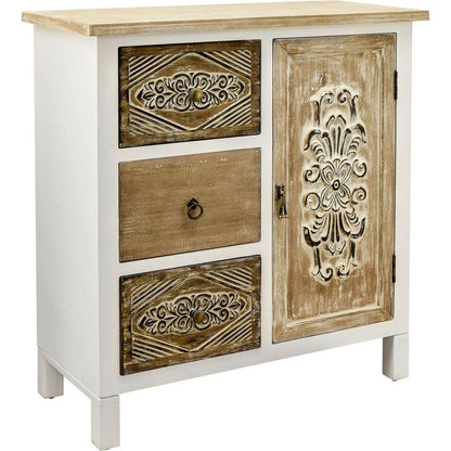 Hand-Carved Accent Cabinet with Vintage Charm - Versatile Storage and Distinctive Design - Fully Assembled