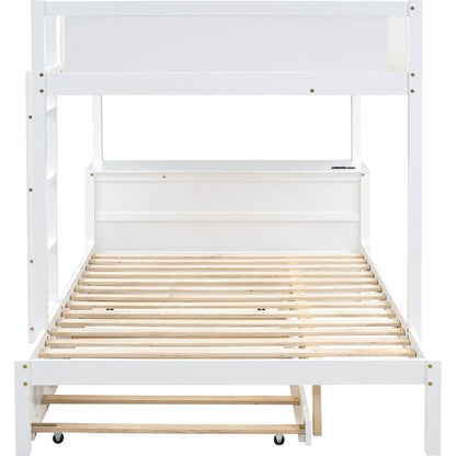 Full-Over-Full Bunk Bed with Twin size Trundle, Storage and Desk, White
