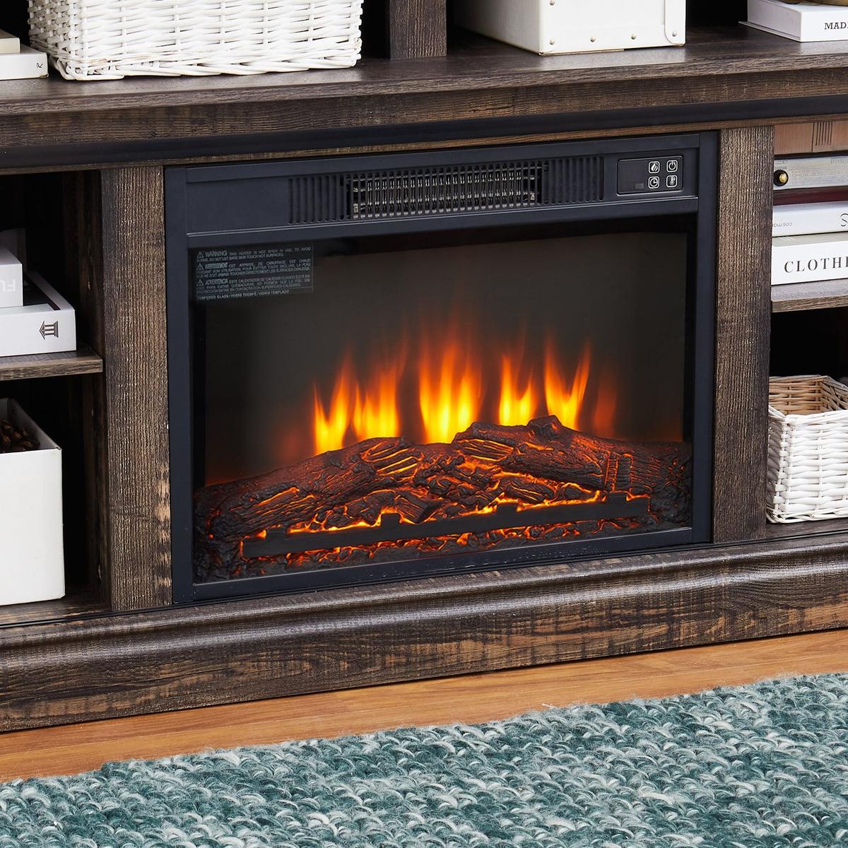 Modern Entertainment Console TV Stand with 23" Fireplace Insert, Multipurpose Sliding Door TV Cabinet Large Storage Space, 58.11"Wx15.79"Dx32.36"H Antique brown