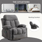 Swinging recliner massage heated sofa, with USB and 2 cup holders in side pockets, PackageA+B (gray fabric)