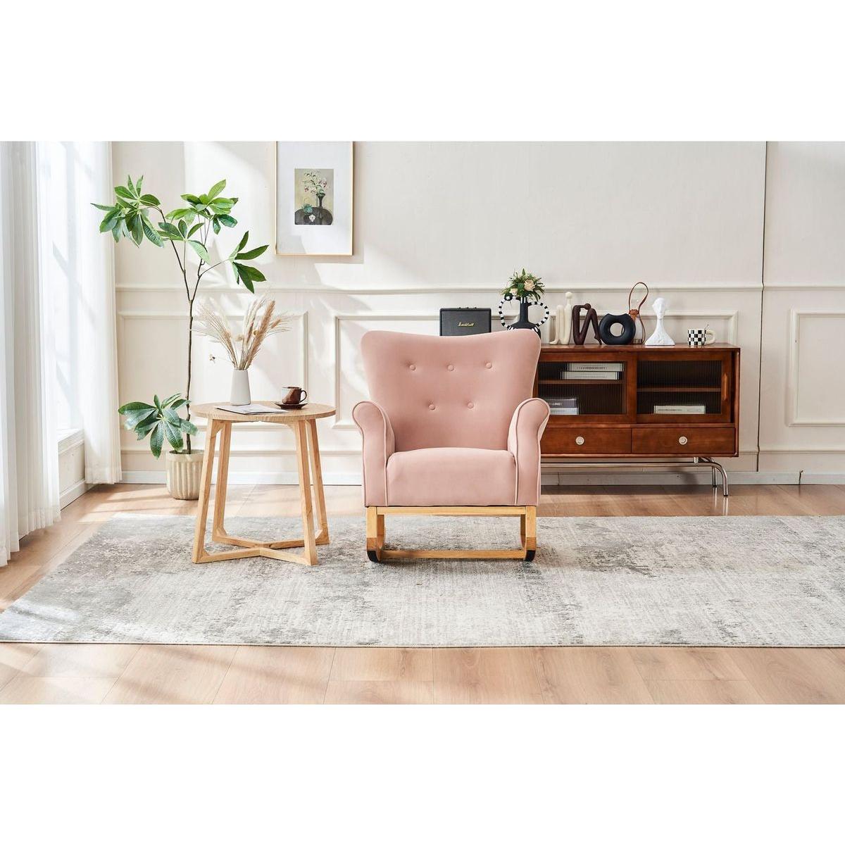 Baby Room High Back Rocking Chair Nursery Chair, Comfortable Rocker Fabric Padded Seat, Modern High Back Armchair