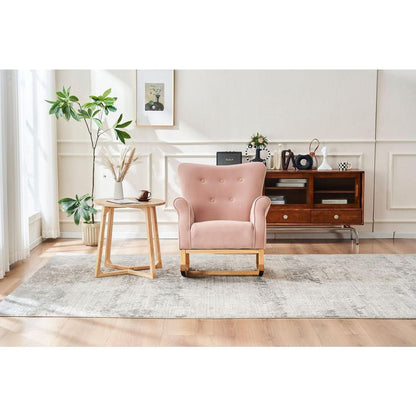 Baby Room High Back Rocking Chair Nursery Chair, Comfortable Rocker Fabric Padded Seat, Modern High Back Armchair