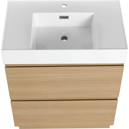 30" Bathroom Vanities with Single Sink Combo, Modern Undermount Bathroom Sink Cabinet with Double drawer, Freestanding Bathroom Sink Cabinet,Engineering wood,Oak