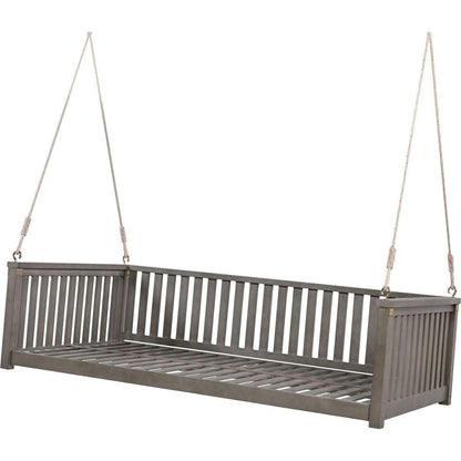 Patio Minimalist Twin Size Garden Swing Bed Wood Porch Swing with Ropes for Backyard, Safe Sloped Design, Gray