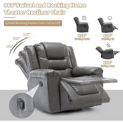 360Swivel and Rocking Home Theater Recliner Manual Recliner Chair with Wide Armrest for Living Room,Bedroom, Grey
