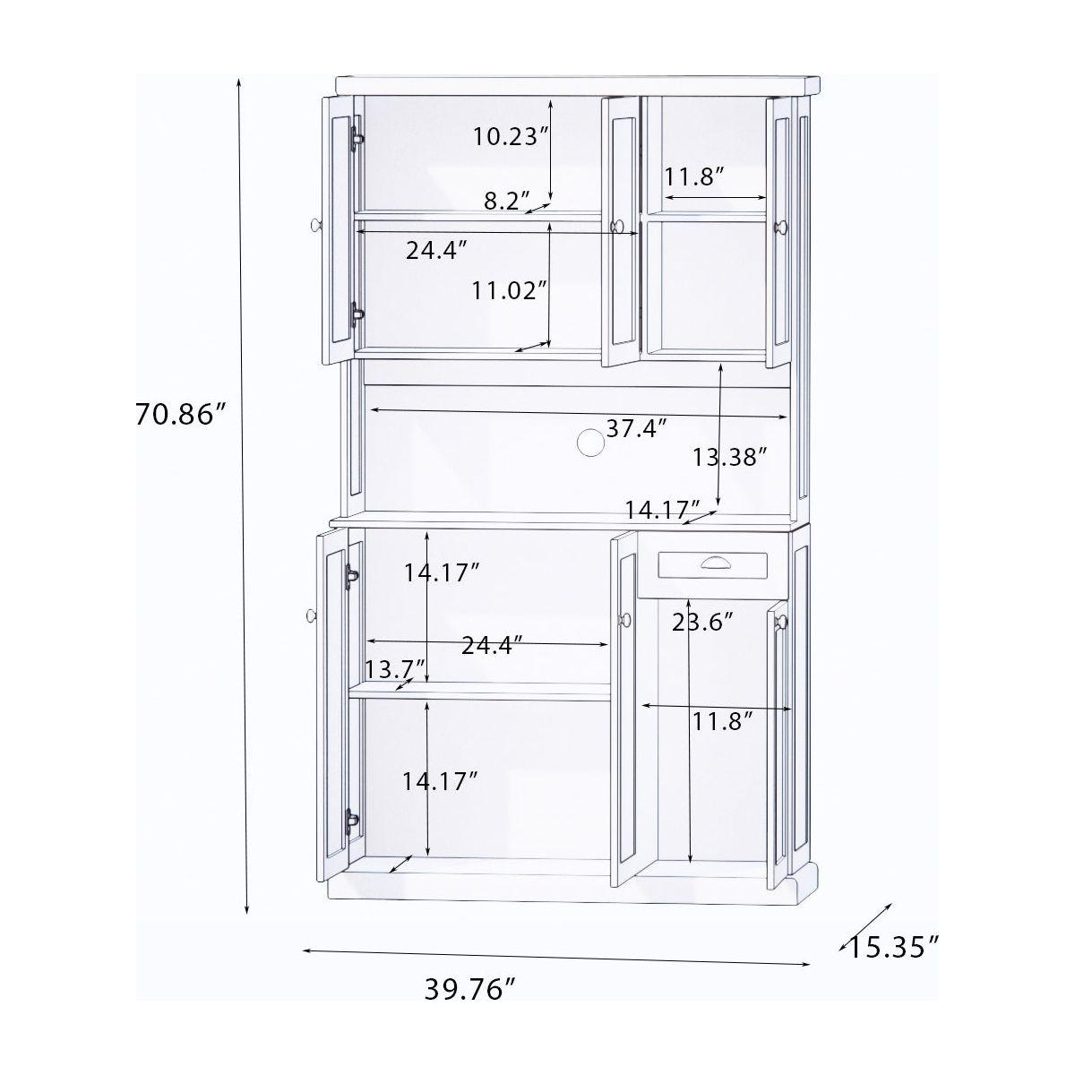 71" Kitchen Pantry Storage Cabinet with Microwave Oven Countertop, Freestanding Hutch Cabinet with Adjustable Shelves, 6 Doors and 1 Drawer-White