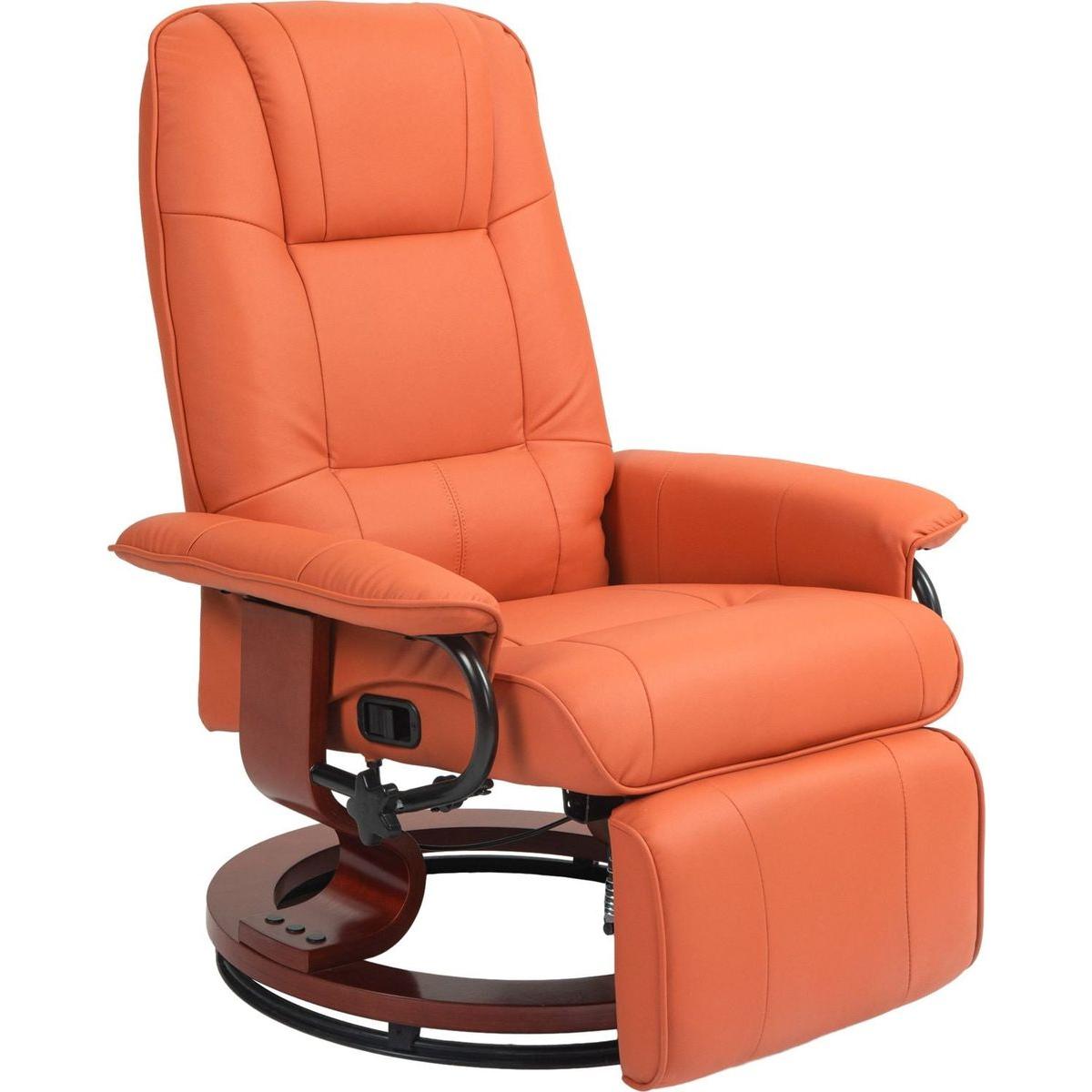 Faux Leather Manual Recliner, Adjustable Swivel Lounge Chair with Footrest, Armrest and Wrapped Wood Base for Living Room, Orange