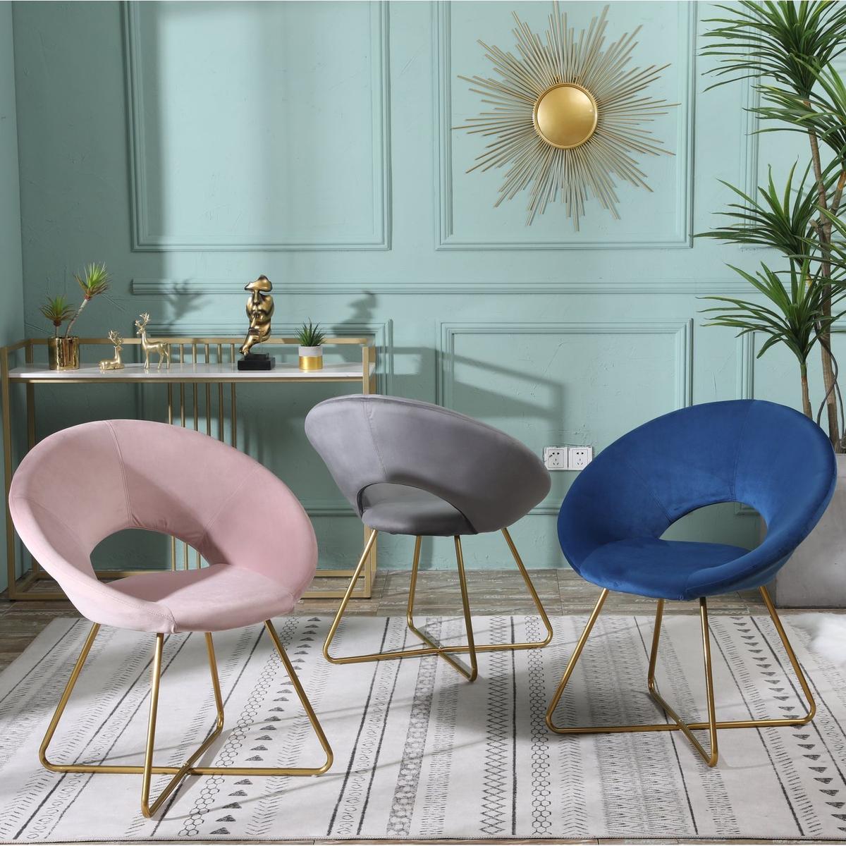 Slatina Pink Silky Velvet Upholstered Accent Chair with Gold Tone Finished Base